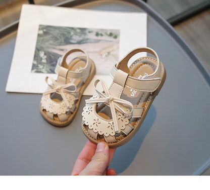Summer Baby Girls Sandals Cut-Outs Lace Princess Shoes Children Sandals Anti Slip Soft Sole Toddler Kids Beach Shoes Size 21-30