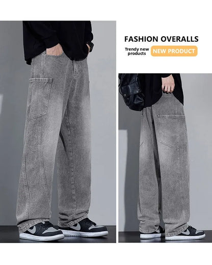 Calça Jeans Masculina de Outono e Inverno, Estilo Americano, com Bolsos Retos e Versátil, em Três Cores para Escolher