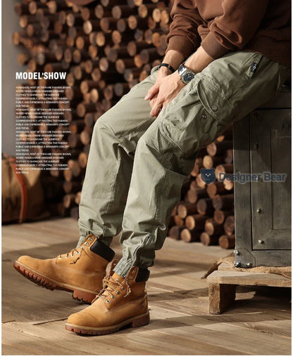 Brand Clothing 2026 Spring Summer Men's Baggy Cargo Pants Multi-Pocket Work Joggers Casual Cotton Tapered Trousers Long Pants