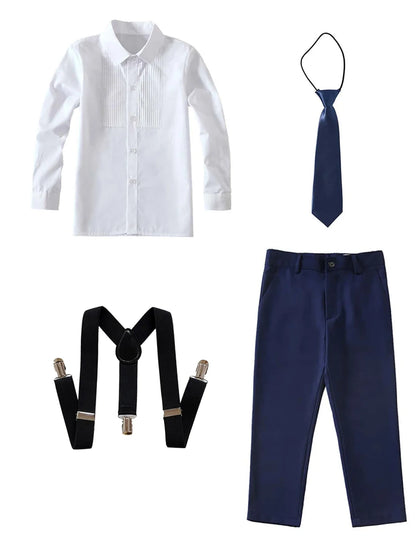 4pcs/set Boys' Suit Set With Pants, Vest, Shirt And Tie School Uniforms