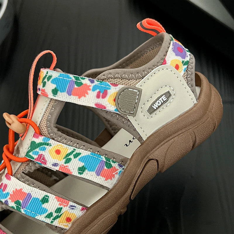 Summer Children Sandals Boys Girls Breathable Hollow Beach Shoes Baby Cute Print Sport Sandals