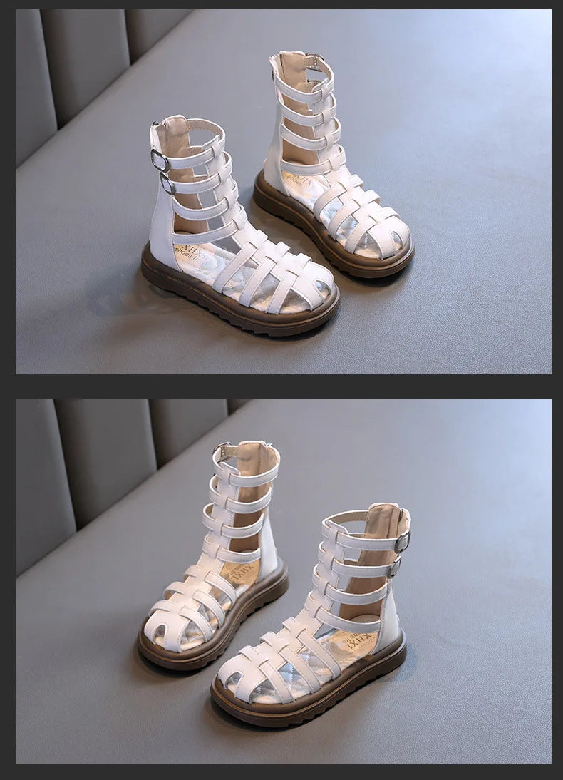 High-top Gladiator Platform Shoes Kids Wedding Party Footwear New Summer Little Girl Children Sweet Princess Long Sandals