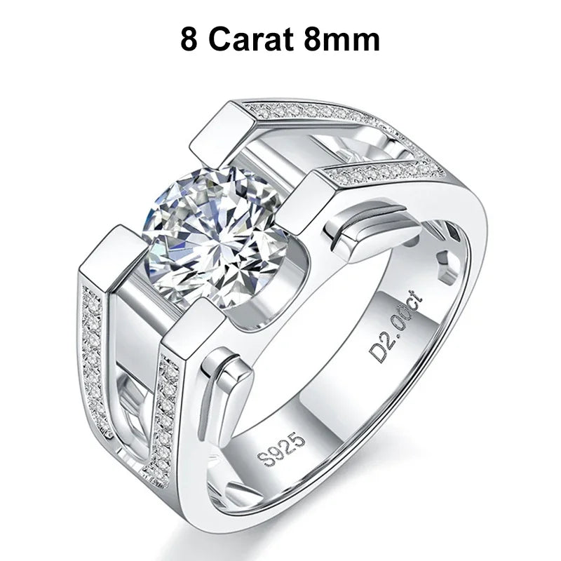 1ct 2ct Moissanite Ring For Men 925 Sterling Silver with White Gold Plated Wedding Band Man Rings Luxury Fine Jewelry