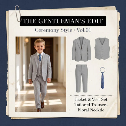 Boys 4 Piece Formal Suit Set with Vest Tie Boutonniere for Wedding Ring Bearer Prom Ceremony Party Celebration Family Gathering