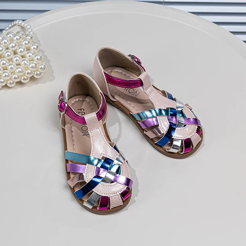 Girls Sandals New 2026 Summer Fashion Princess Party Dress Shoes Kids Colorful Soft Sandals Toddler Children Beach Weave Flats