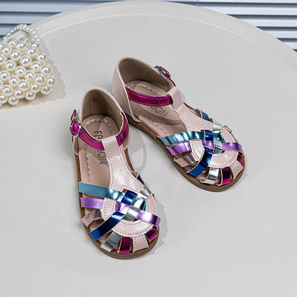 Girls Sandals New 2026 Summer Fashion Princess Party Dress Shoes Kids Colorful Soft Sandals Toddler Children Beach Weave Flats
