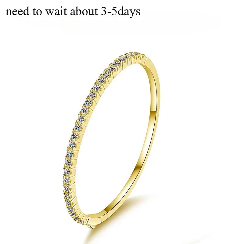 2.5mm All Moissanite Bangles for Women Luxury Sparkling Bracelets Wedding Birthday Gift 925 Sterling Silver Plated 18K
