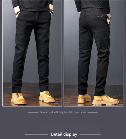 Winter Men Fleece Brand Jeans Fashion Soft Stretch Black Biker Masculino Denim Trousers Thick Velvet  Warm Pants Overalls