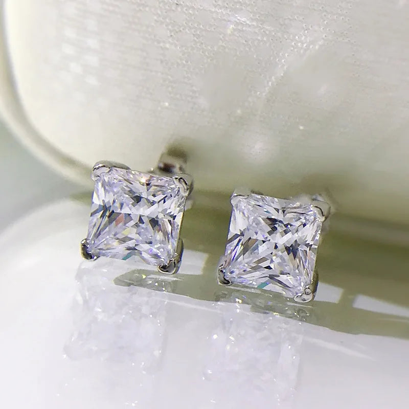 6x6mm Yellow Pink High Carbon Diamond Gemstone Earrings for Women 100% 925 Sterling Silver Classic Fine Jewelry Wholesale
