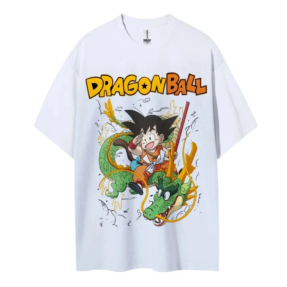 2026 Summer Dragon Ball Oversized T-shirt High Quality 100% Cotton Kid Goku & Shenron Print Unisex Retro Casual  Adults Kids