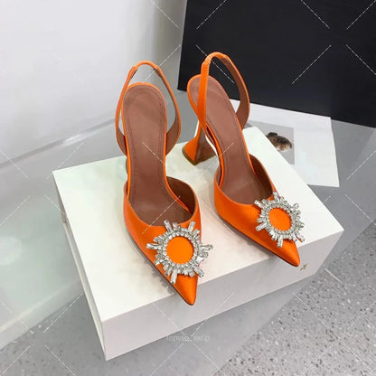 Women's Sandals 2026 New Sun Button Water Diamond Pointed High Heels Fashionable Banquet Wine Glass and Baotou Sandals