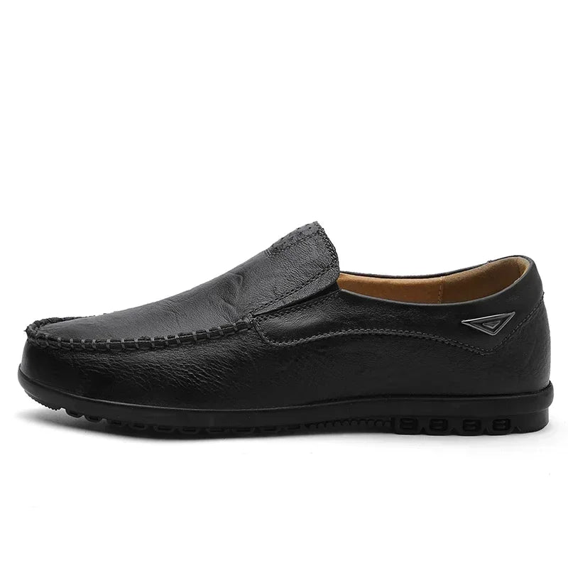 Men’s leather loafers dress shoes casual formal cowhide slip-on brown