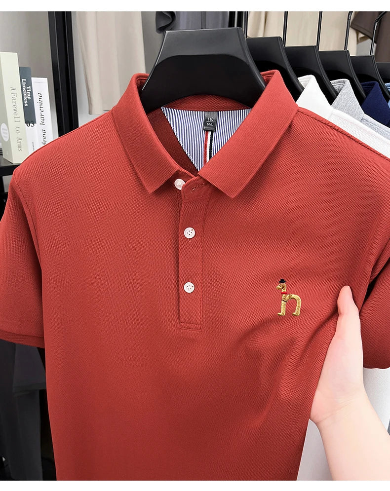 High end luxury brand short sleeve polo shirt summer new trend cute dog embroidery design T-shirt casual Korean golf men's wear