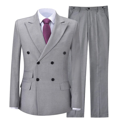 2026 New Men's Suit Business Casual Men's Suit Double Breasted Korean Version Slim Suit Professional Best Man Wedding
