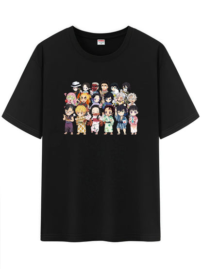 Unisex Japanese Anime Pattern T-Shirt,Demon Slayer Character Tanjirou Nezuko Graphic Short Sleeve Regular Fix Tee Shirt