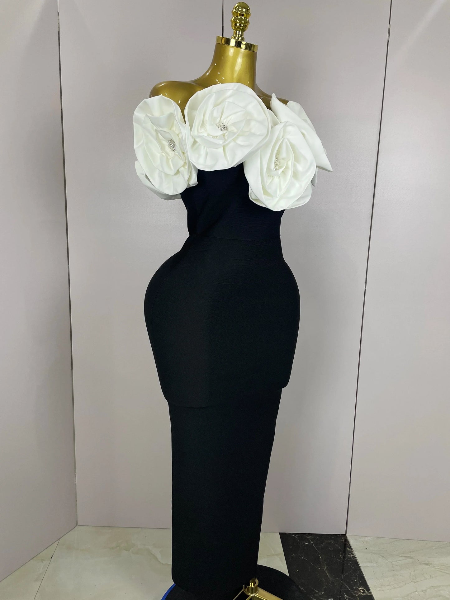 Red Flowers Sexy Off The Shoulder Ankle Lenght Bandage Dress Woman Birthday Party Vestido Wedding Party Outfit