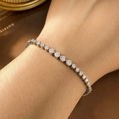 925 Sterling Silver Graduated Moissanite Tennis Bracelet 3 Prong 2-3-4mm Stone Wedding Birthday Bracelet For Women Gift