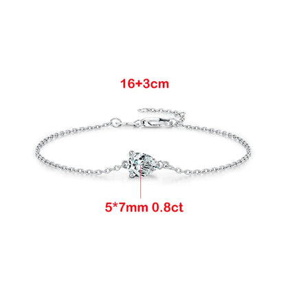 0.8CT D VVS1 Pear Cut Moissanite Bracelets for Women Simple Elegant Wedding Fine Jewerly Dainty Pure S925 Silver Chain