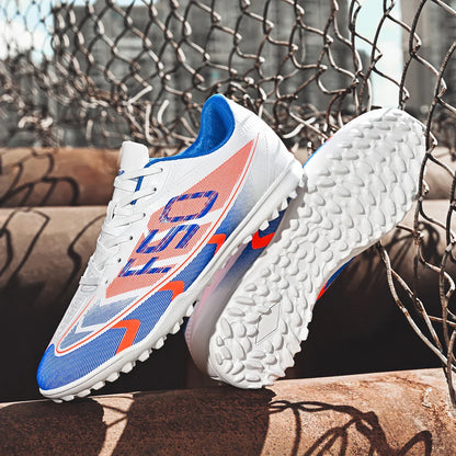 Breathable TF Soccer Shoes Men Women Kids PU+Fabric Non-Slip Wear-Resistant Rubber Sole Training Shoes
