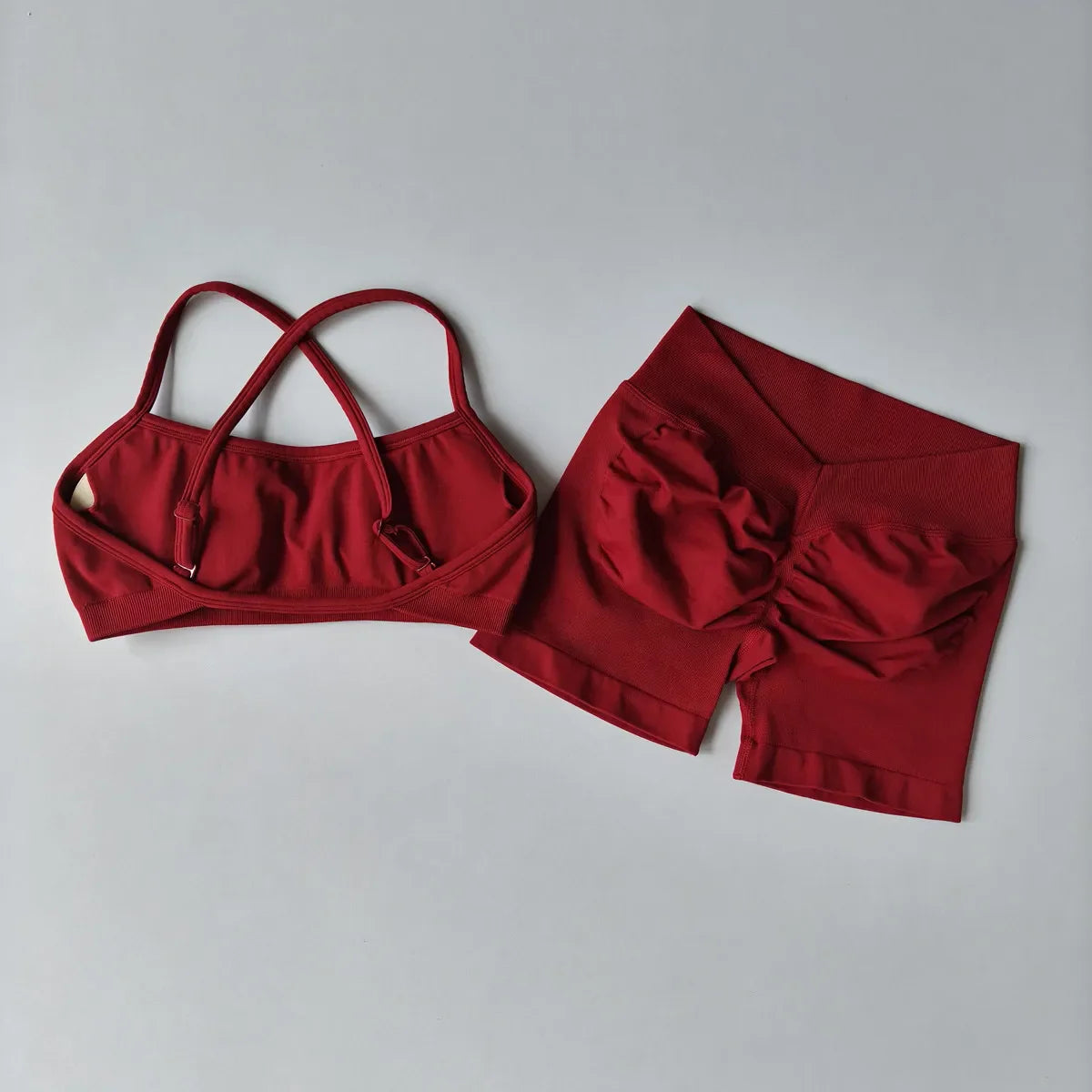 Women's Seamless Quick Dry Fitness Set Sports Bra And Hip Lifting V-Waist Yoga Shorts Pilates Training Clothing Gym Set