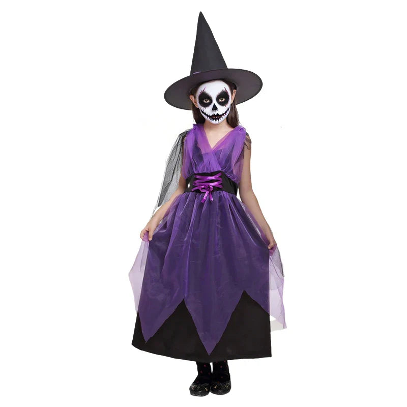 Baby Girls Halloween Witch Costume Children Cosplay Vampire Dresses Carnival Party Clothes Dress Up Clothes for Children
