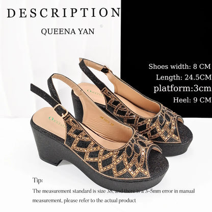 Sky Blue Elegant Nigerian Rhinestone Wedding Shoe and Bag Set Italian Inspired High Heels and Matching Handbag