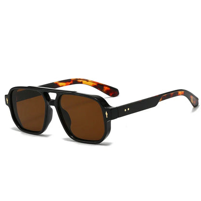 Vintage Double Bridges Men Square Sunglasses Fashion Green Ocean Lens UV400 Eyewear Women Trending Rivets Sun Glasses