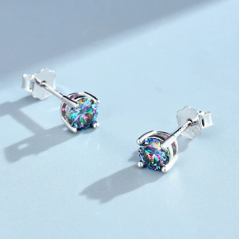 0.3-2CT Colorful Moissanite Studs Earrings for Women Sparkling Diamond Jewelry Certified 100% 925 Sterling Silver Earring