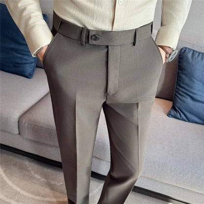 Autumn Winter High Quality Suit Pants Men Solid Color Elastic Waist Slim Fit Smart Casual Wrinkle Free Suit Trousers Mens Pant