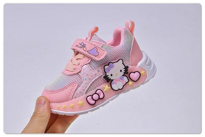 Kids'Casual Shoes Girls Led Light Cartoon PU Leather Fashion Sport Flat Bottom Shoes Breathable White Pink Size 21-30