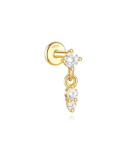 1PC Four Pointed Star Moon Tassel Lotus Cartilage Spiral Puncture 925 Sterling Silver Stud Earring For Women Ins Earring