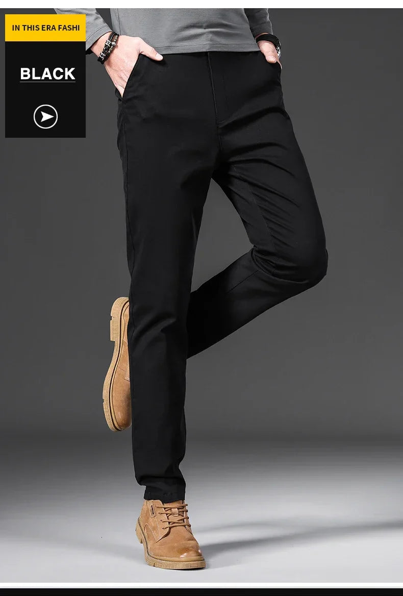 97% Cotton Classic Men's Casual Pants New Soft Cozy Elasticity Straight Business Trousers Fashion Branded Clothing Size 28-38