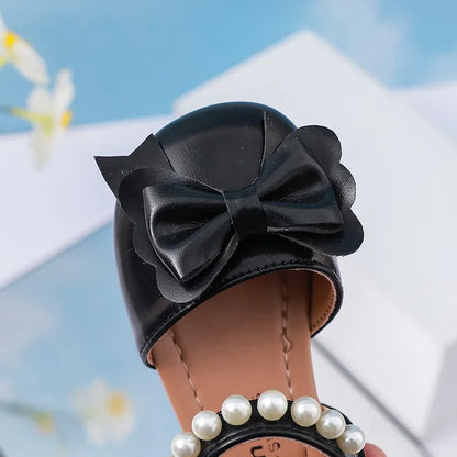 New Children Princess Sandals Sweet Pearl Summer Little Girl Wedding Party Shoes Elegant Fashion Kids Causal Pearl Flat Sandals