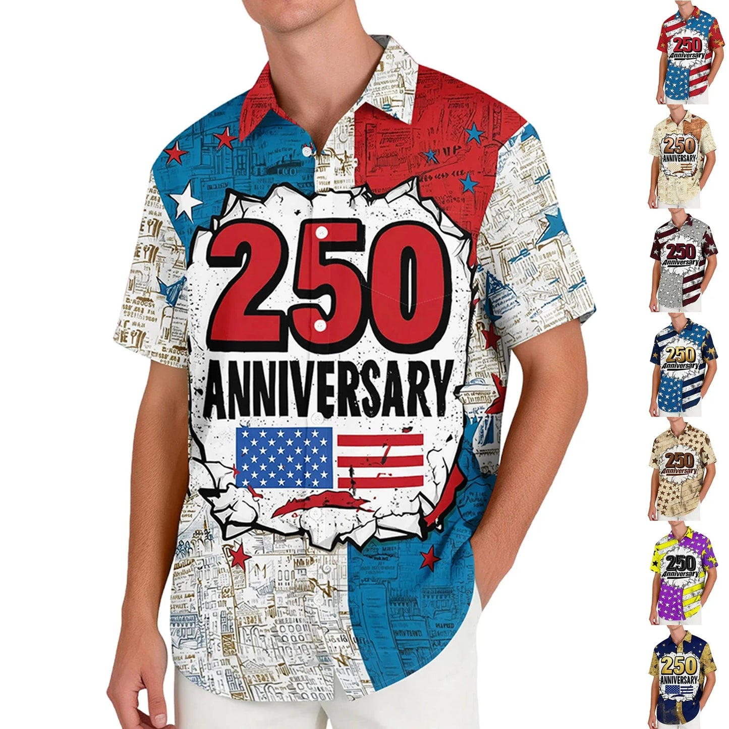 Patriotic American Flag Print Mens 250 Years of Freedom Raglan T Shirt Waffle V Neck Short Sleeve Casual Tops
