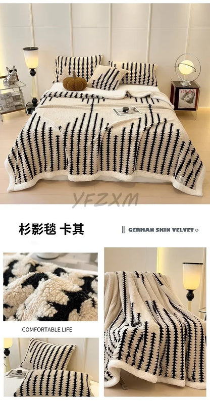 Super Thick and Warm Flannel Blanket Super Soft Fluffy Queen Size Bed Blanket Cozy Skin-friendly Multifunctional Nap Blanket
