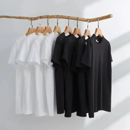 Summer Men's 100% Pure Fashion Cotton Casual Loose Fit Plus Size Hi Letter Pattern Printed Round Neck Short Sleeved T-shirt Top