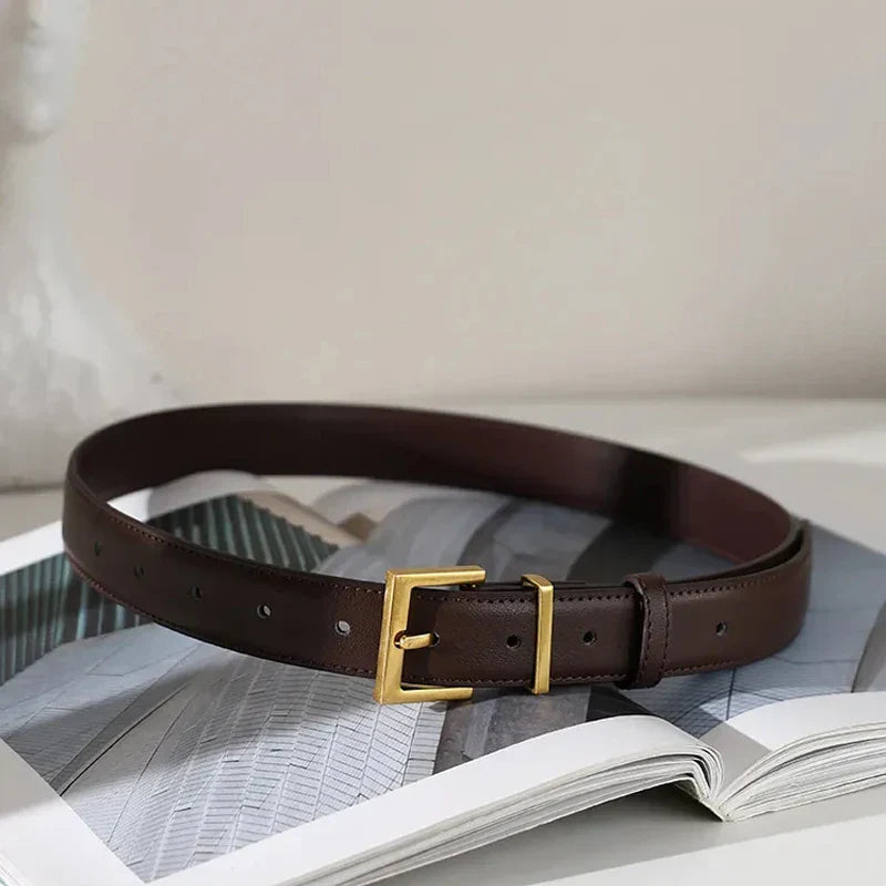 New Luxury Double Genuine Leather Belt for Women Jeans Casual Dress Square Alloy Buckle Ladies Trendy Belts Fashion Waistband