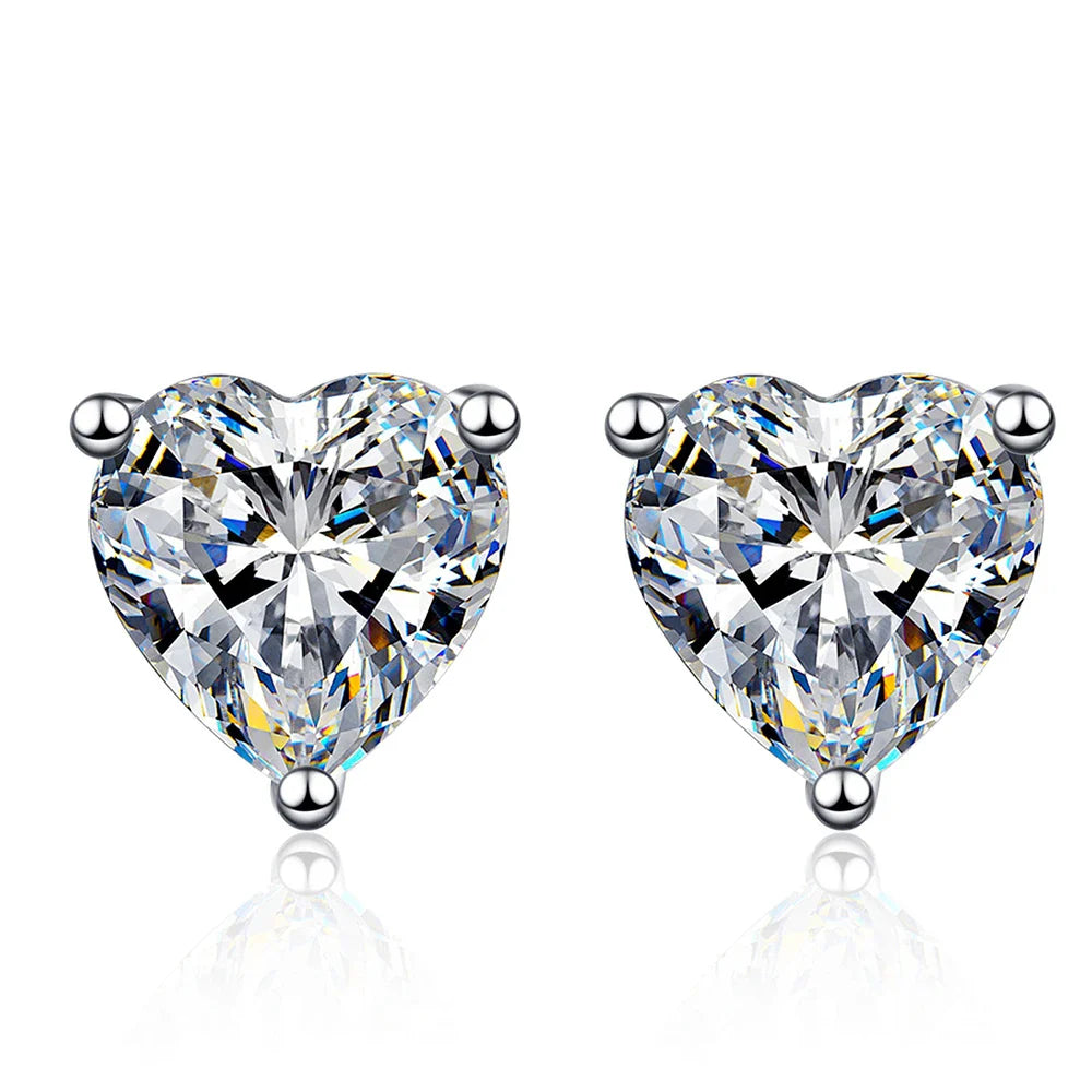 Heart Shape Moissanite Stud Earrings for Women Men 1/2/4carat  Certified Lab Diamond Ear Studs S925 Silver Plated 18k Gold