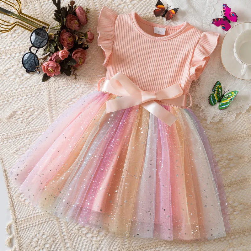 K-Pop Hunters Zoey Mira Rumi Girls Flying Sleeves Bow Sequin Dress Kids Baby Girl Birthday Party Fluffy Tutu Princess Dress 1-5Y