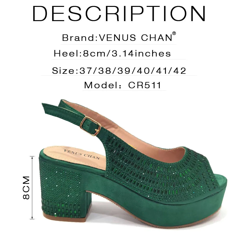 Wedding Shoes for Women Bride Platform Heels Italian Full Drill Design Elegant Shoes and Bags Matching Set
