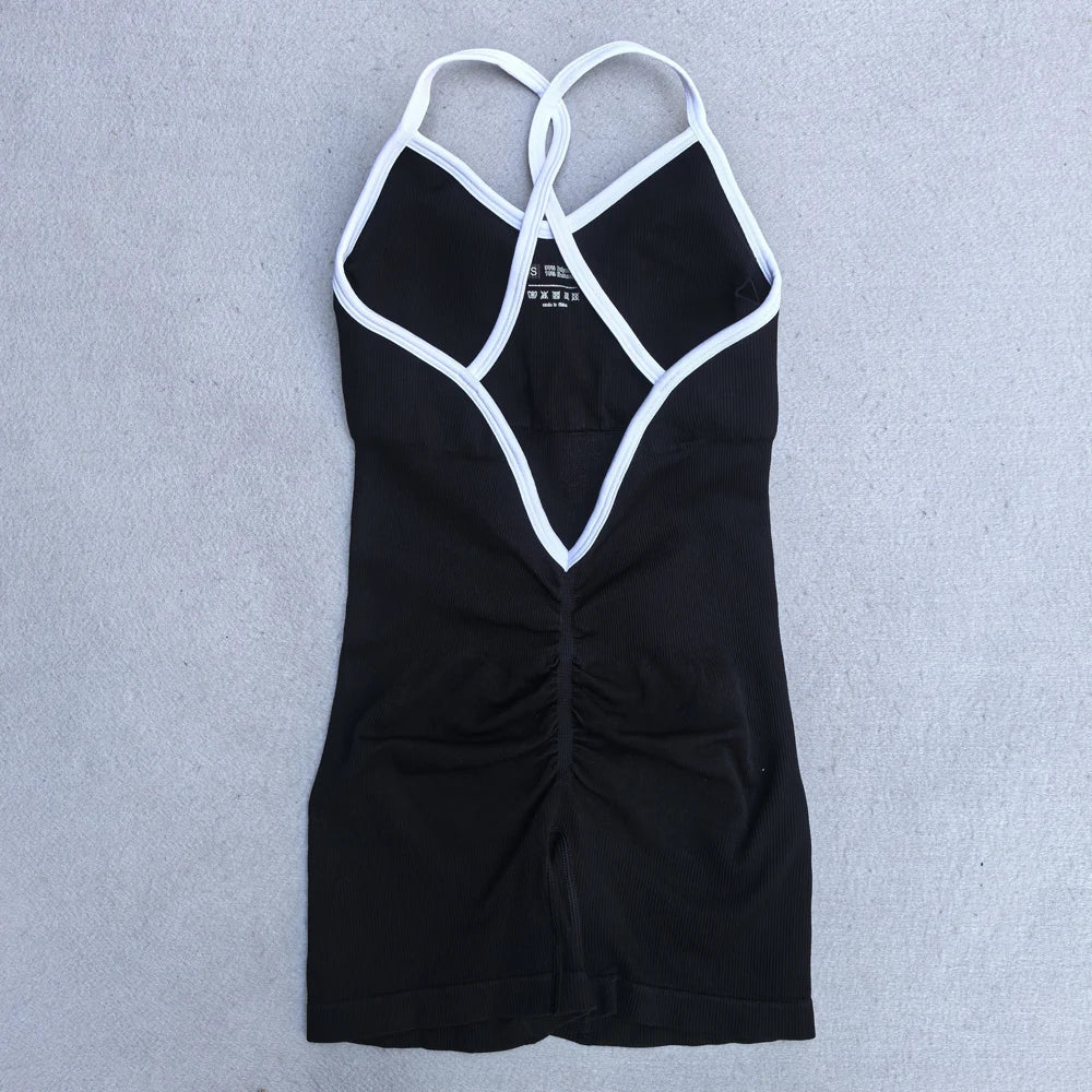 Summer Seamless Yoga Jumpsuit Women Gym Set Spaghetti Strap Leisure Workout Gym Shorts Padded Bra One-piece Fitness Bodysuits