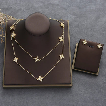 Luxury Flower Statement Necklace earring ring BraceletJewelry Set For Women Wedding Party Full Zircon Dubai Bridal jewelry N0555