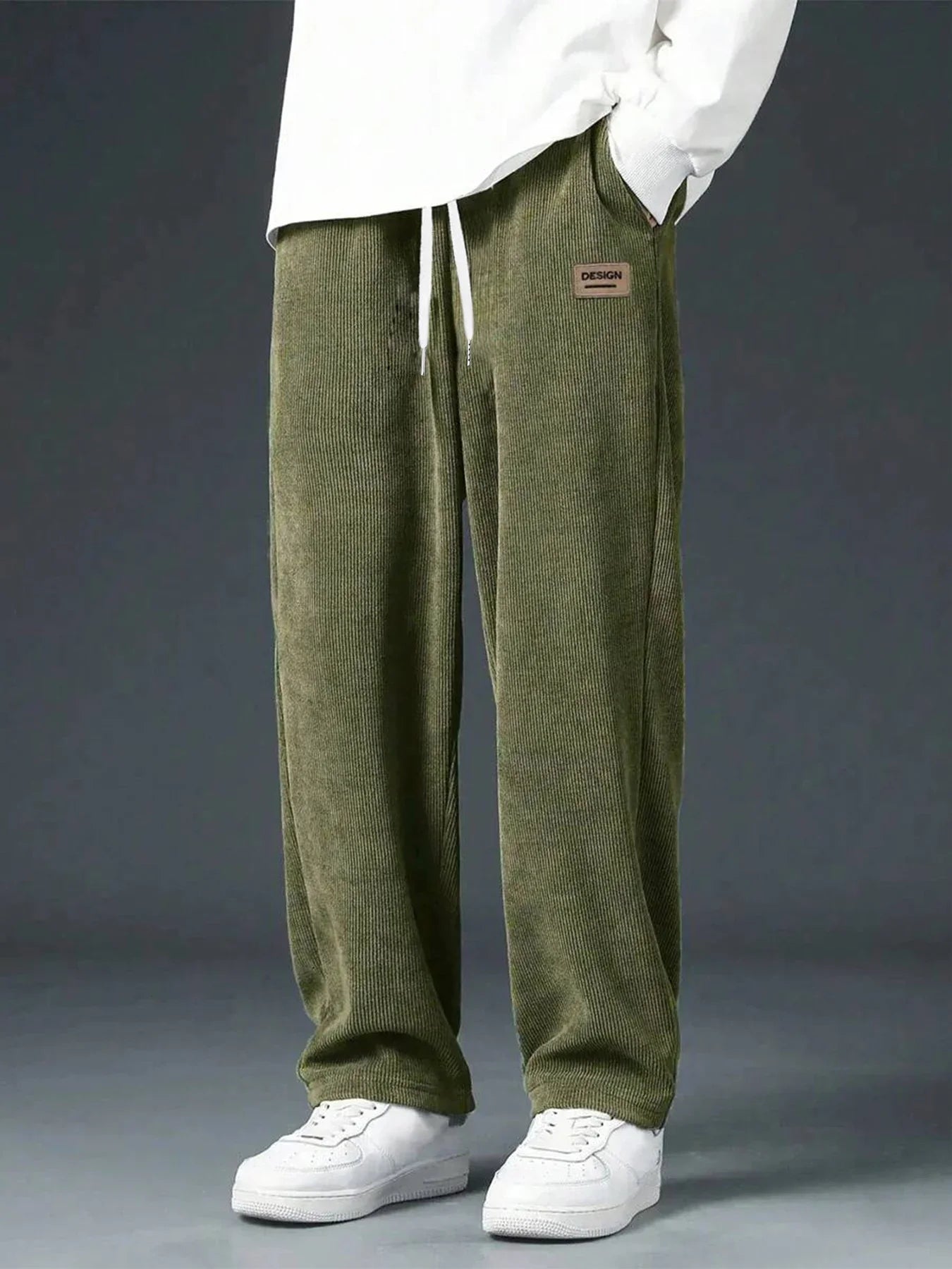 Men's spring autumn Corduroy Sweatpants  Drawstring Straight Loose Track Pants Casual Thermal Trousers for Daily wear
