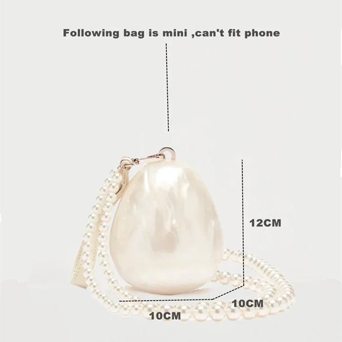 Women's Acrylic Premium Mini Egg Bag Luxury Fashion Pearl Dinner Clutch Bag Cute Phone Mouth Red Envelope for Wedding Party