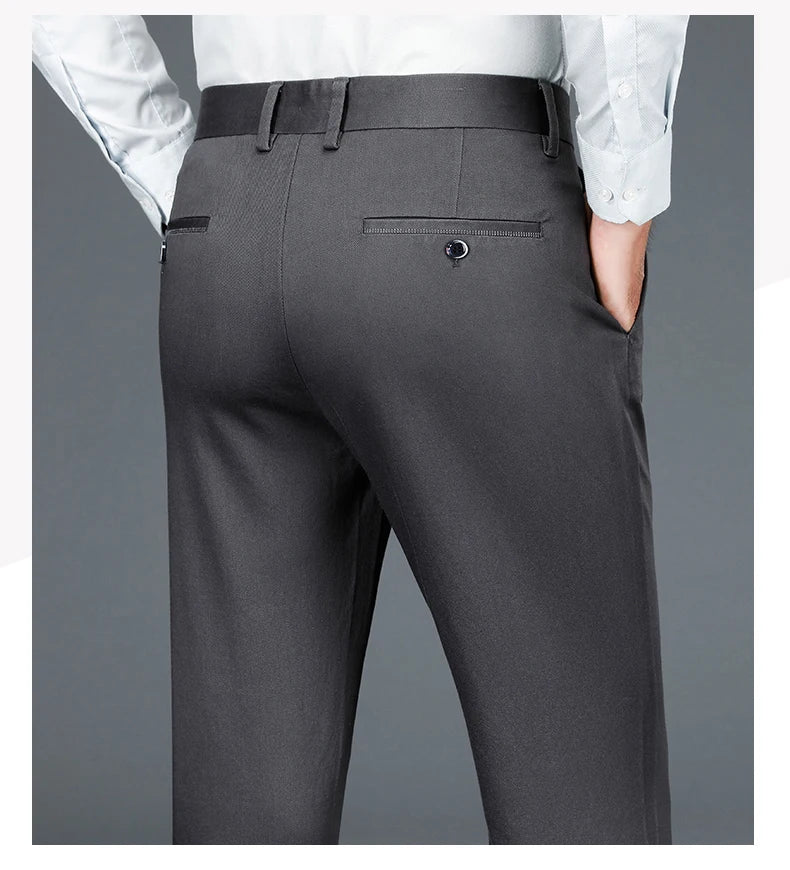 Business Formal Mens Casual Pants Autumn Winter Fashion Anti-wrinkle Straight Stretch Trousers Male Office Classic Suit Pants