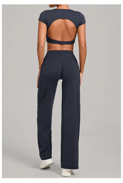 Tight-Fitting Backless Yoga Quick-Drying Straight-Leg Pants Sports Fitness Running Two-Piece Set for Women Gym Workout Yoga Suit