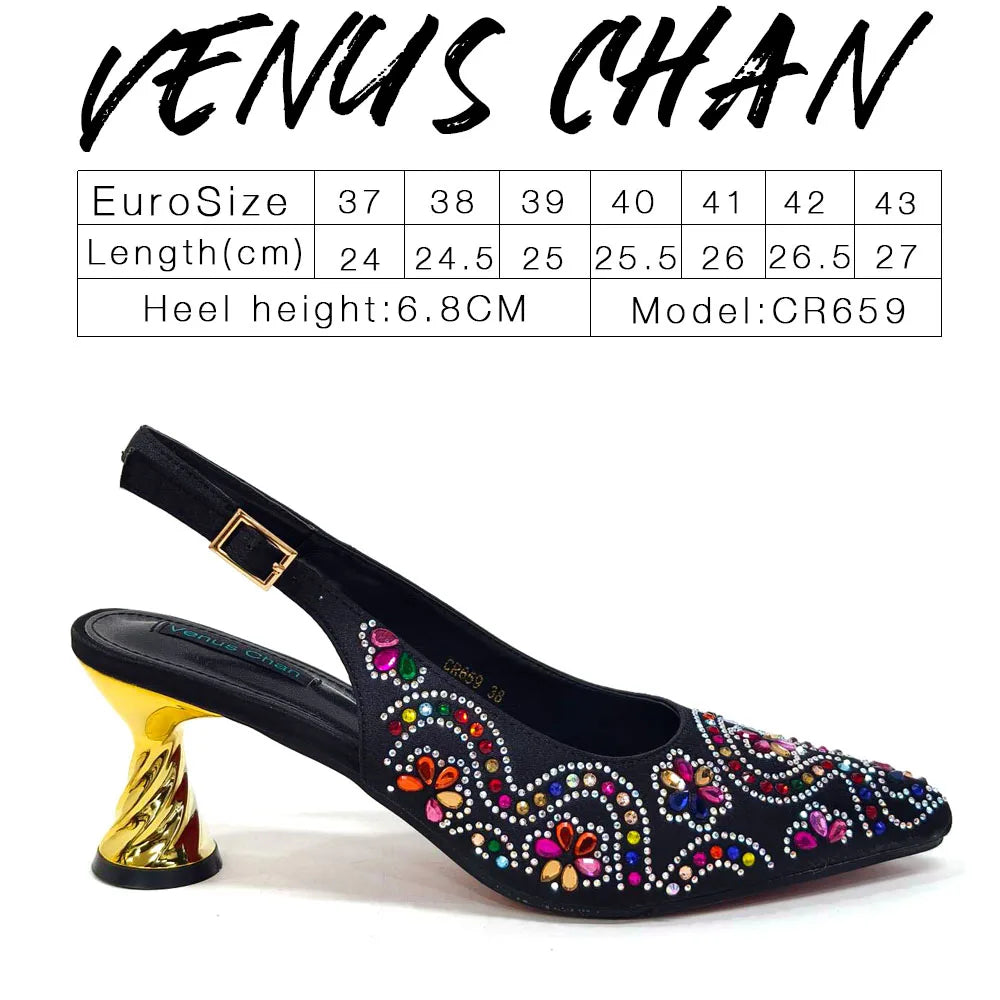Elegant Rhinestone Pointed-Toe Pumps With Matching Bag Set Large Capacity Bag for Women's Party High Heels