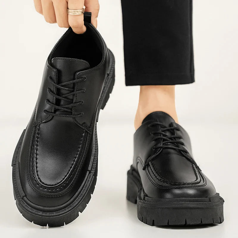 Thick Sole Formal Black Men Leather Shoes Luxury Brand Designer Platform Casual Shoes Wedding Dress Oxfords Shoes Men Work Shoes