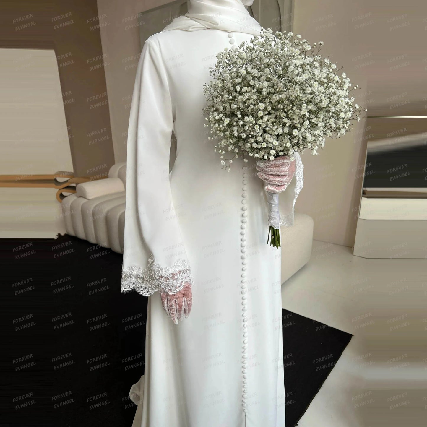 Simple Elegant Wedding Dresses A Line Woman's Formal Lace Long Sleeve Bride Gowns Button Sweep Train Customized Vestido De Novia