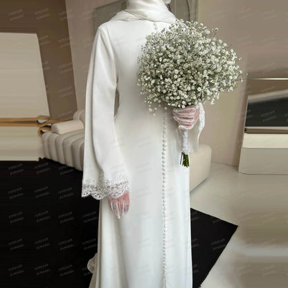 Simple Elegant Wedding Dresses A Line Woman's Formal Lace Long Sleeve Bride Gowns Button Sweep Train Customized Vestido De Novia